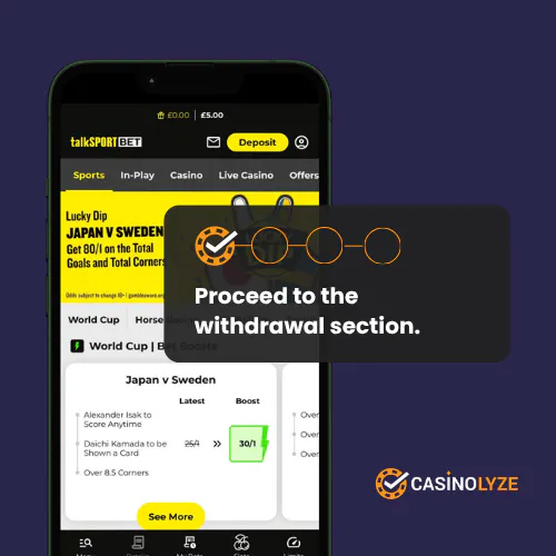 Starting the talkSPORT BET withdrawal process