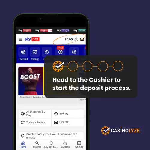 Starting the Skybet deposit process