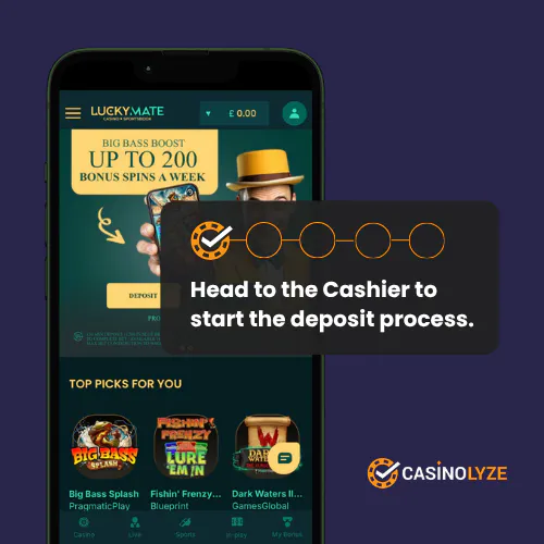 Finding the deposit button at Lucky Mate