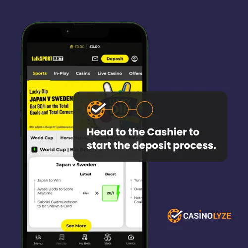 Starting the talkSPORT BET deposit process