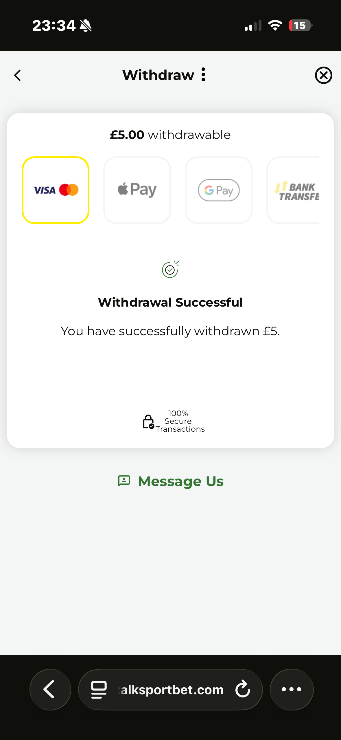 TalkSPORT visa withdrawal test request time