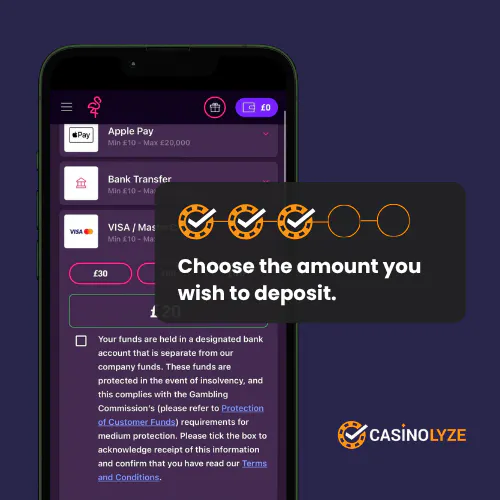 Choosing a deposit method at Pink Casino