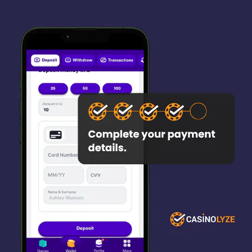 Entering debit card details at Casumo