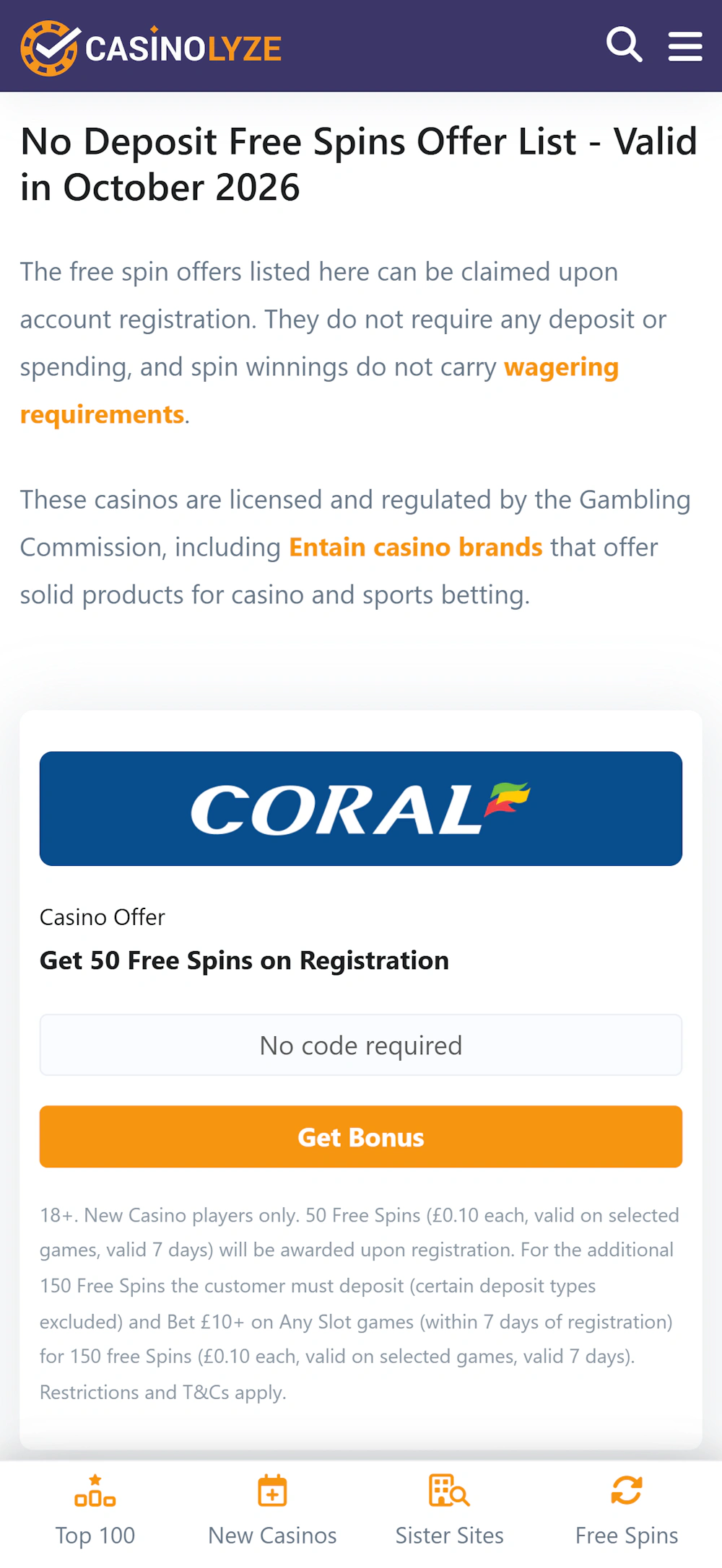 casinolyze-no-deposit-free-spin-offer
