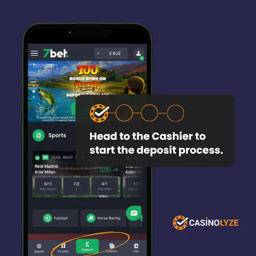 Locating the 7bet deposit button