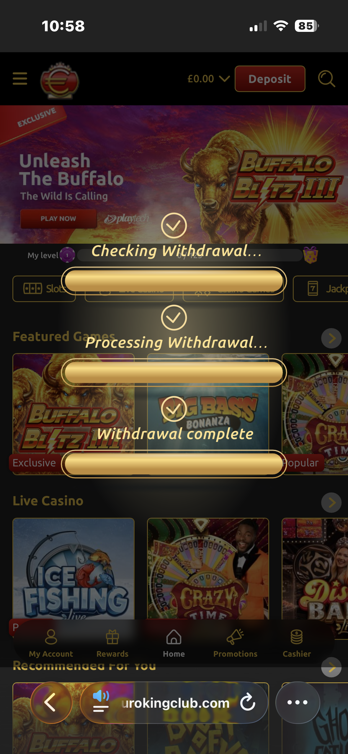 Euroking Visa withdrawal test request