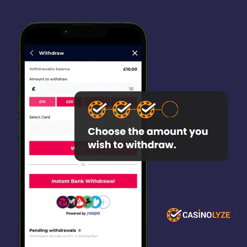 Choosing the withdrawal amount at Planet Sport Bet