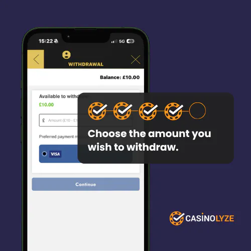 Selecting the withdrawal amount at Regal Wins