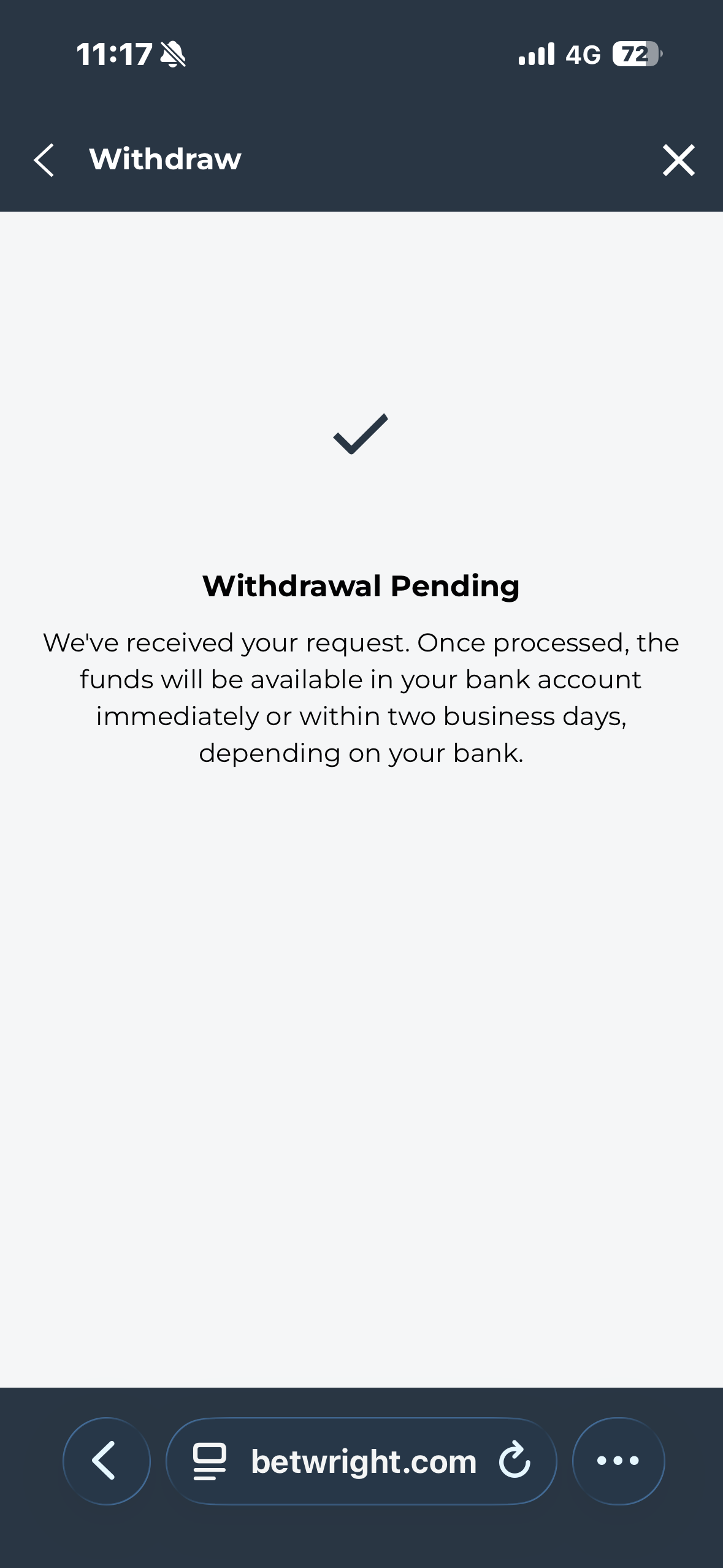 BetWright Visa withdrawal test request
