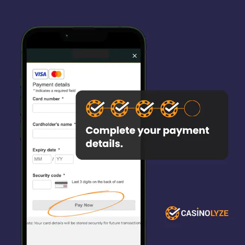 Completing deposit details at Rose Casino