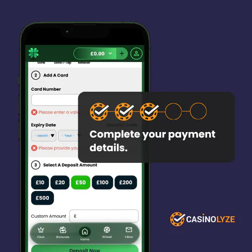 Entering deposit details at Clover Casino