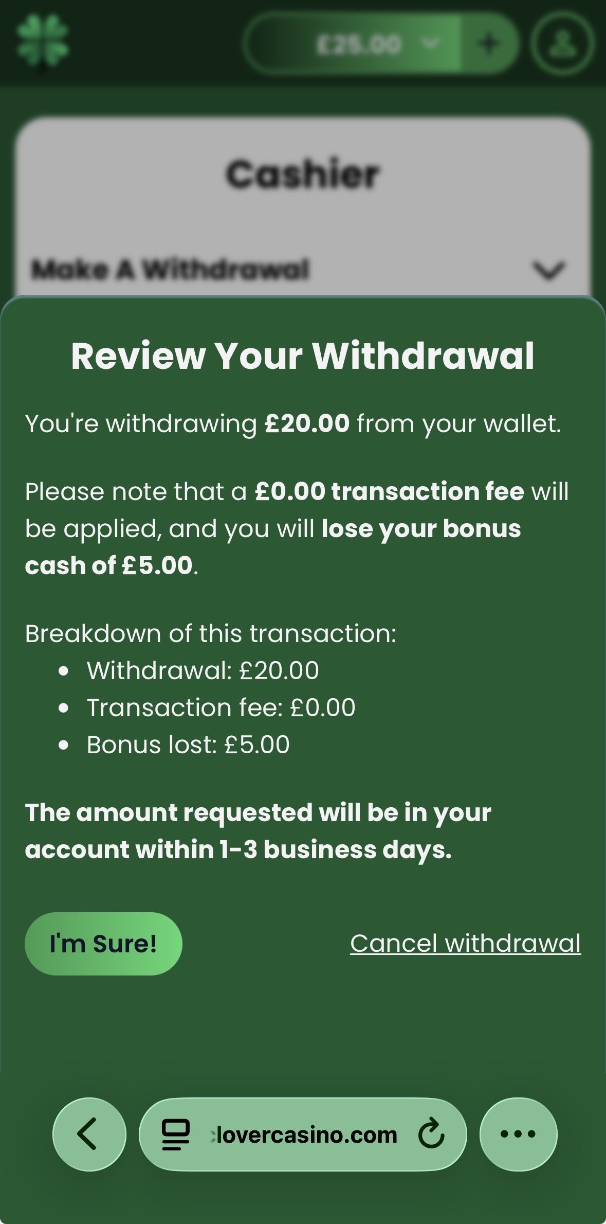 Clover Casino Visa withdrawal time test request