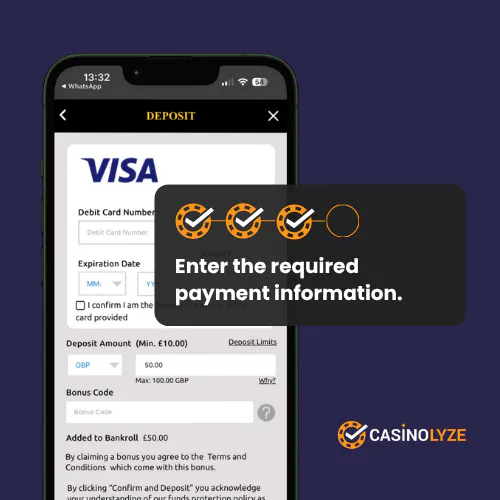 Entering deposit details at Mega Casino