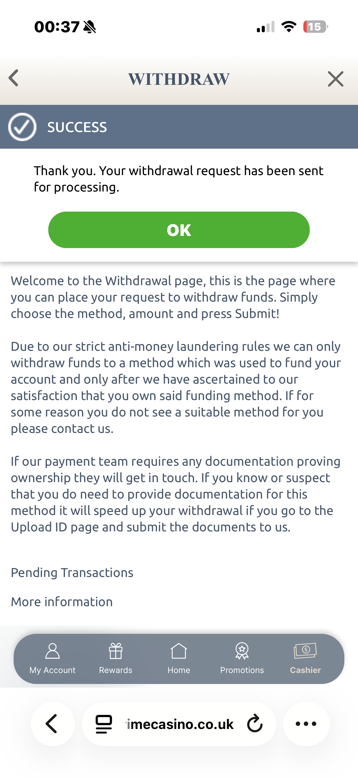 Prime Casino Visa withdrawal test request time