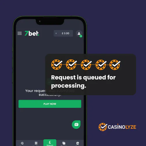 Successful 7bet withdrawal request screen