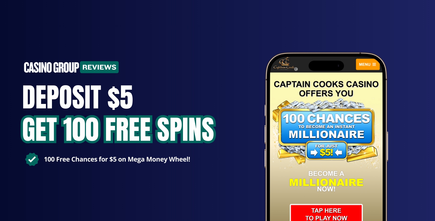 100 free spins for 5