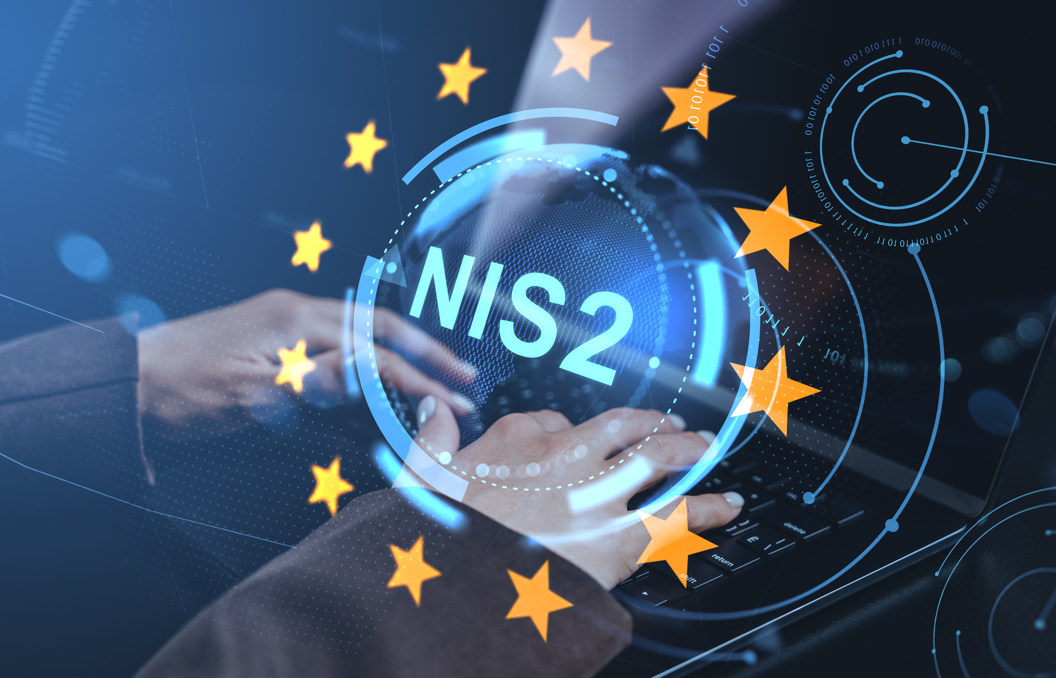 NIS-2 Schriftzug mit Sternen