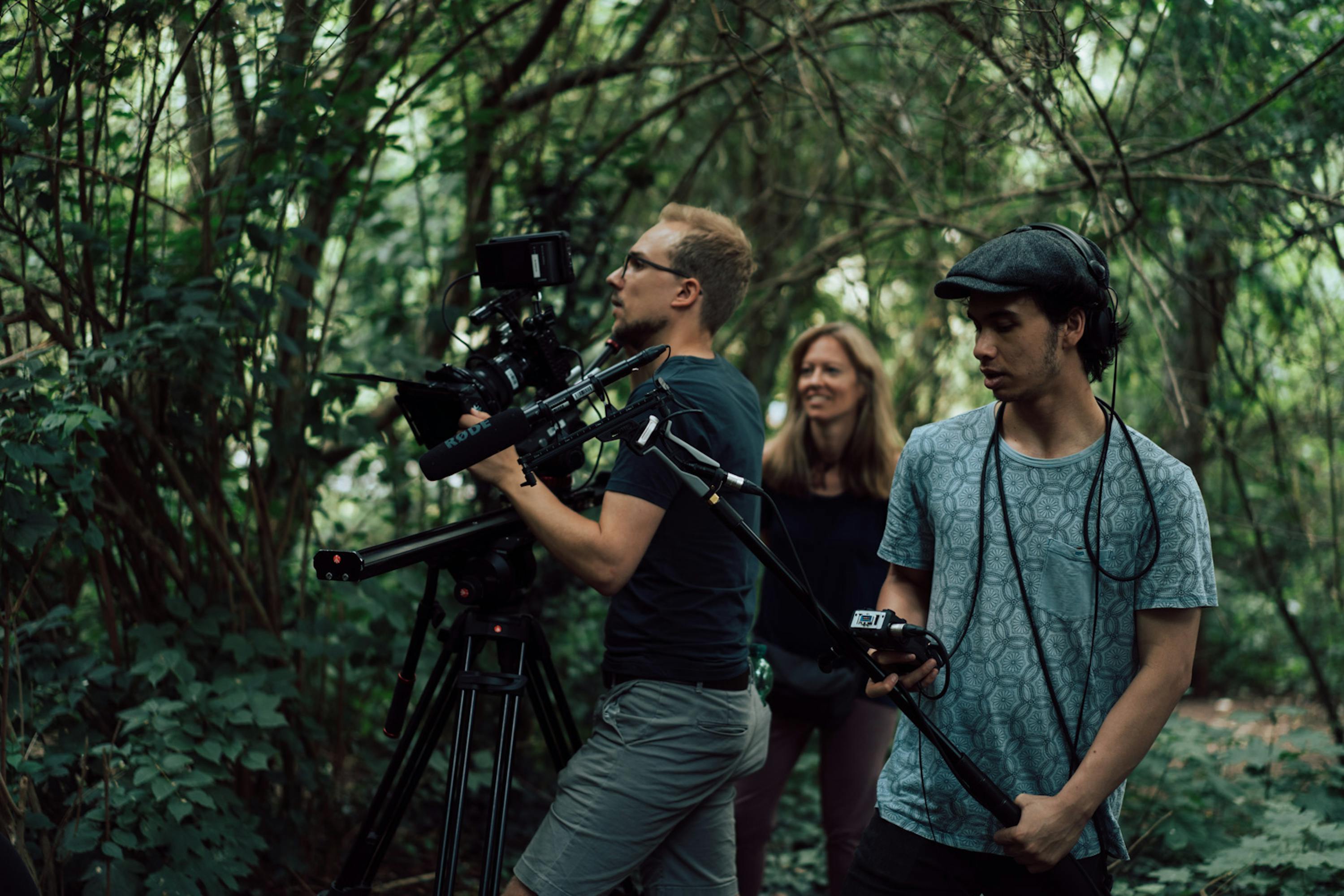 NothingMan director Li Wallis with DoP Oliver Rotter and sound recordist and Lawrence Bolton