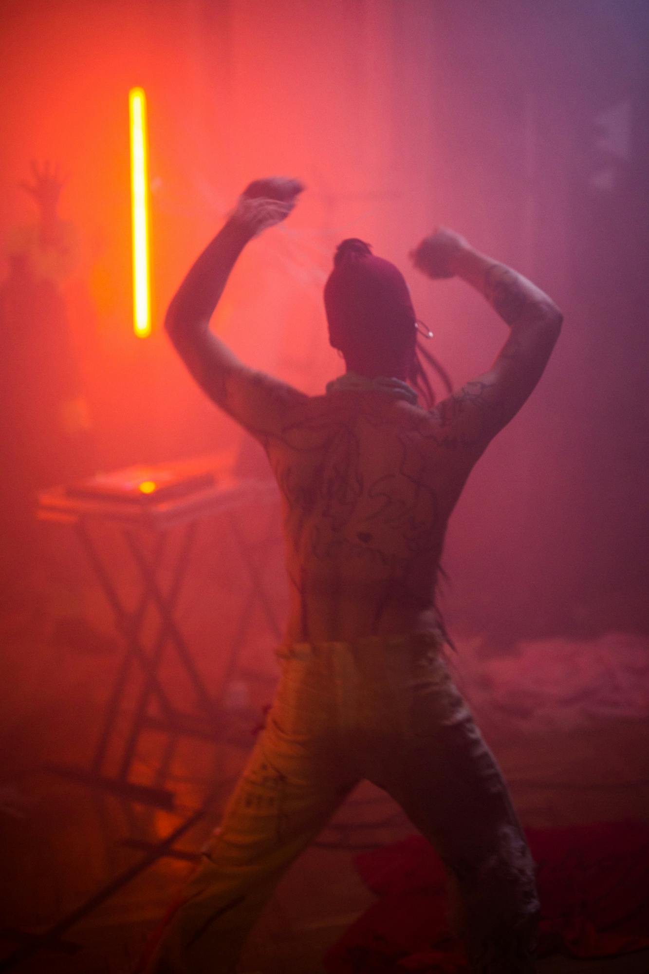 French artist BORA performs at Signals Festival 2021 with performers Romeo & Hellion | Photograph by Rita Couto