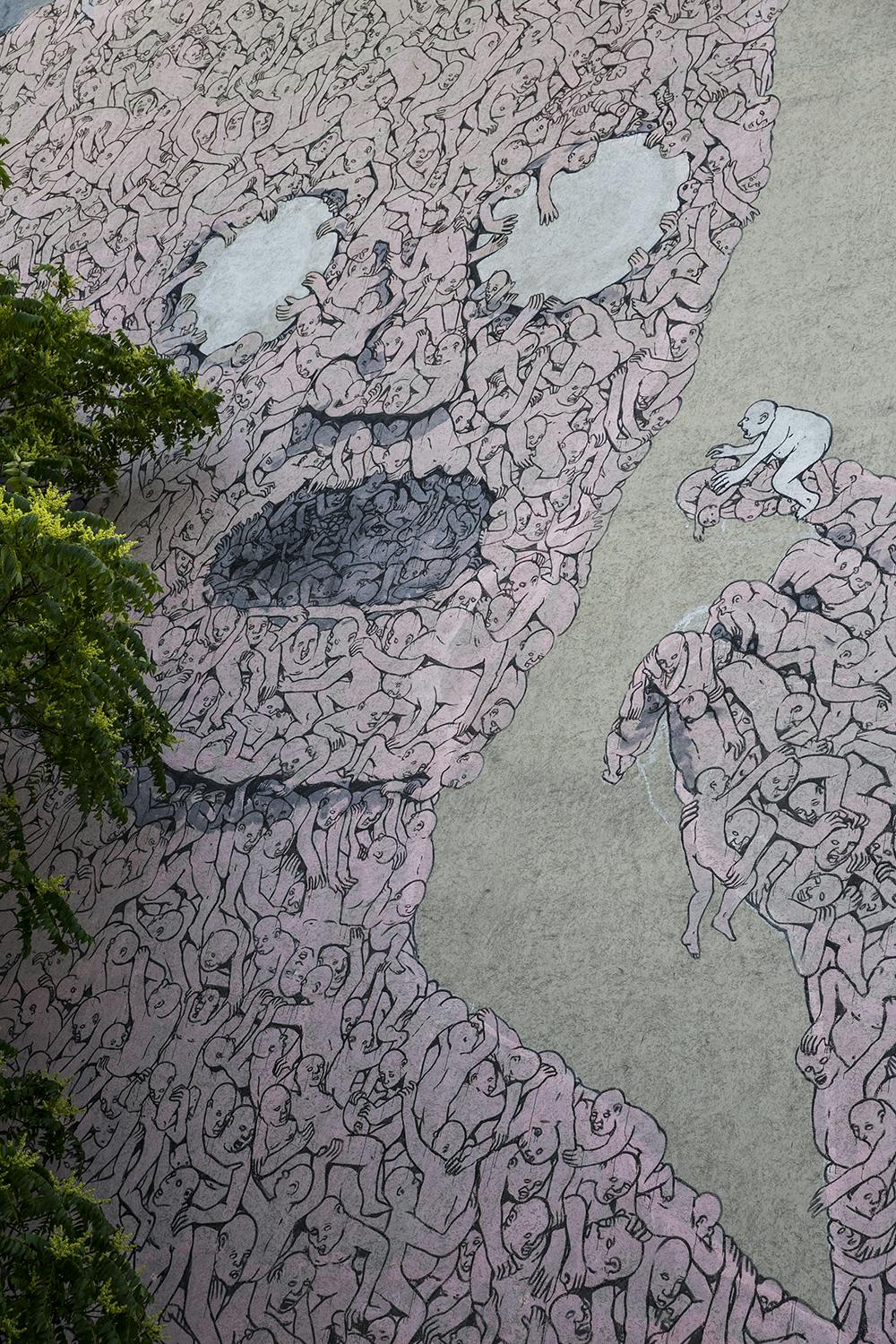 Street artist BLU's ‘Pink Man’ mural next to Watergate club by Dominic Blewett
