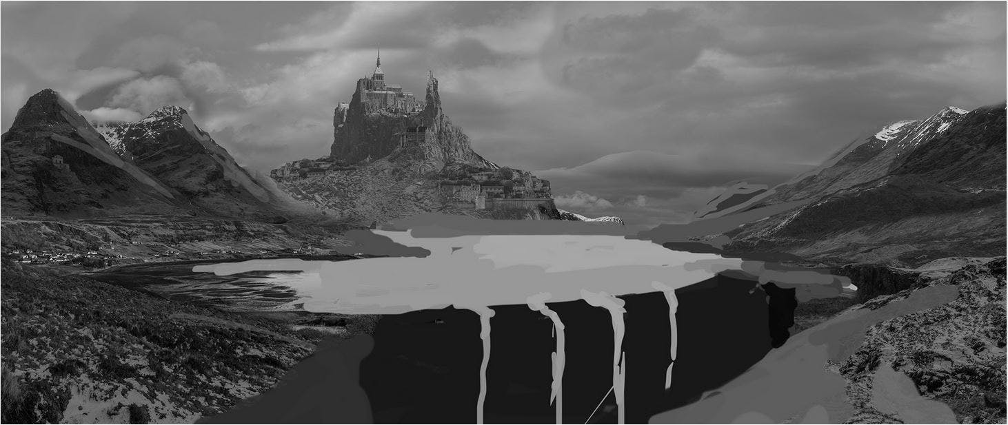 The River's Castle (work in progress), matte painting workshop with Anton Egrov, Catalyst Berlin