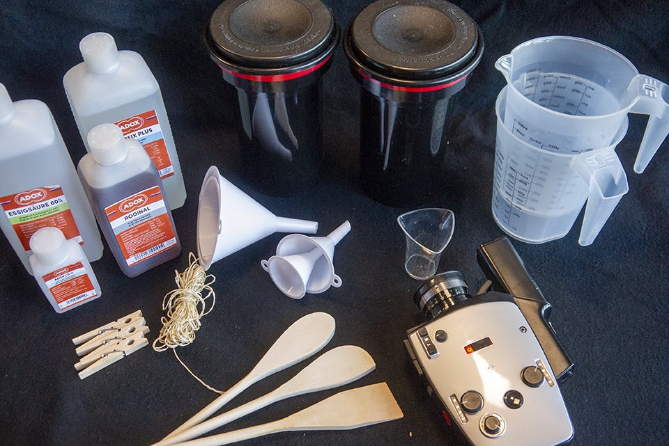 A selection of equipment needed to record and develop Super8 film