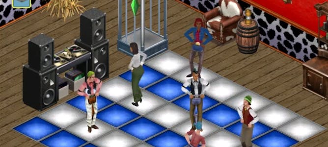 simulated characters in a video game on a dancefloor