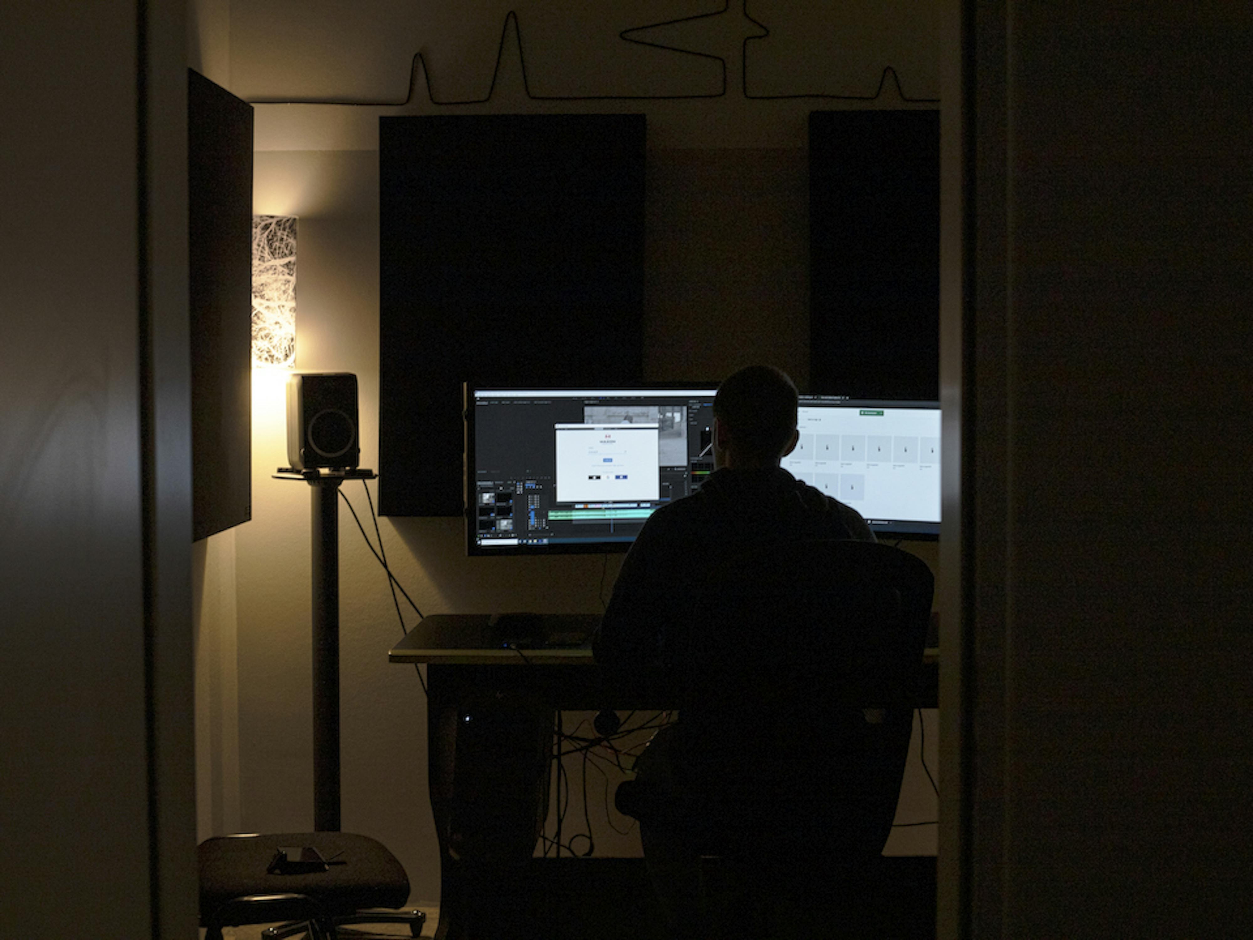 VFX student working in post-box, dedicated space for post-production at Catalyst.