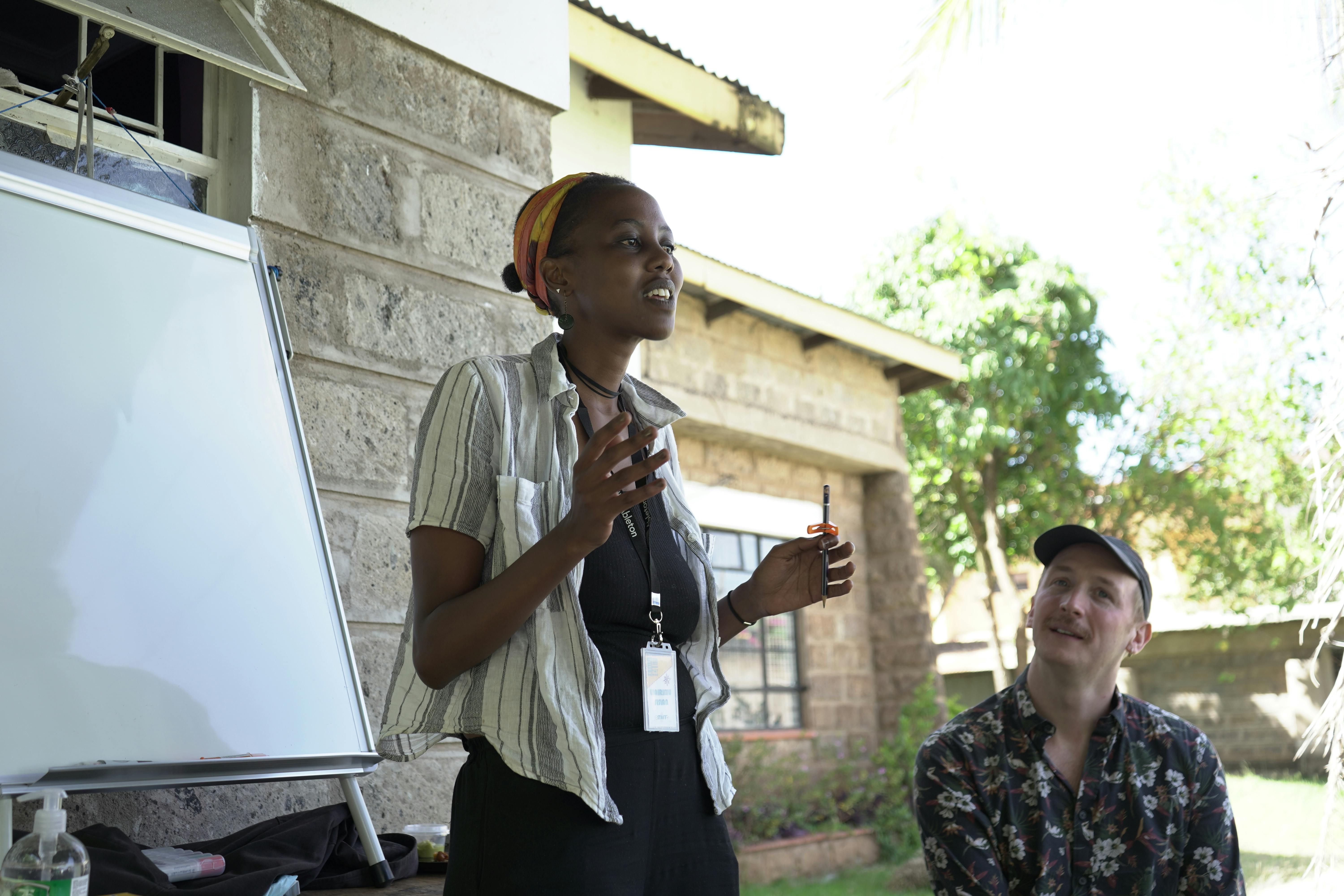 Catalyst Berlin Education Lead Jamie Thomas leads a project-based learning workshop at music production organisation Santuri East Africa