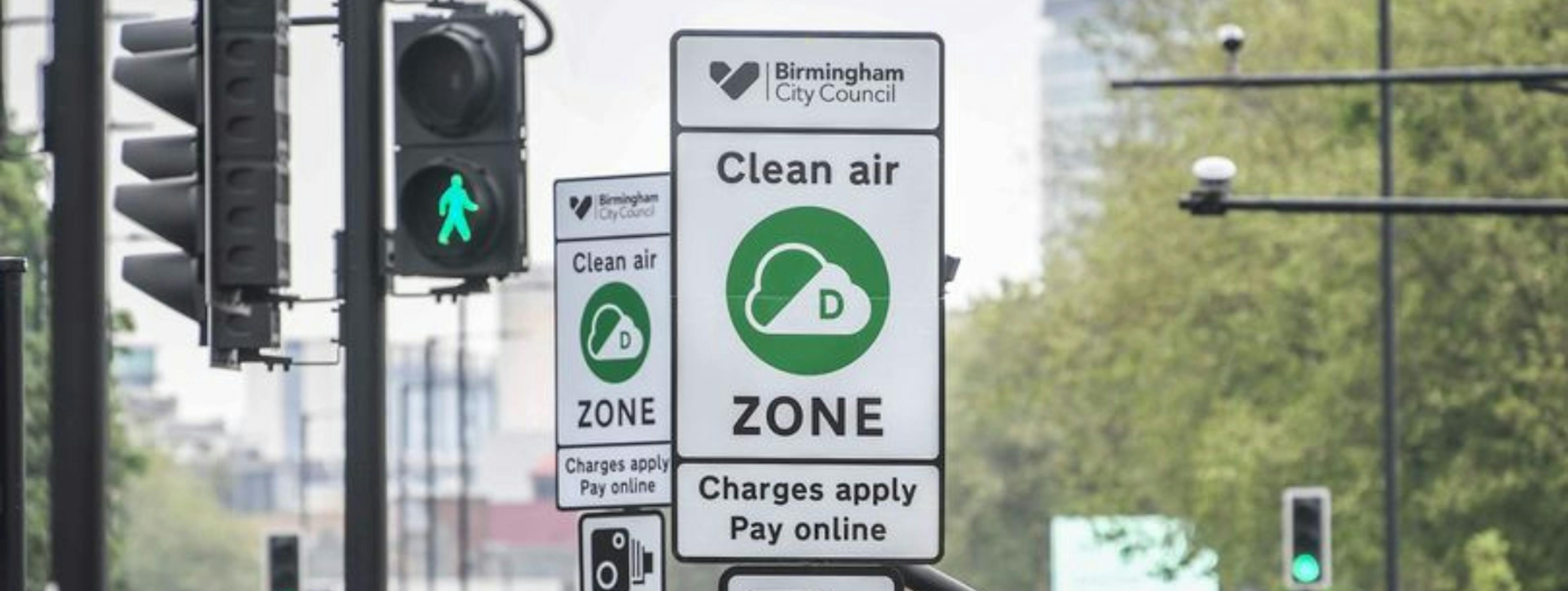 Birmingham Clean Air Zone sign on the road showing the Class D category