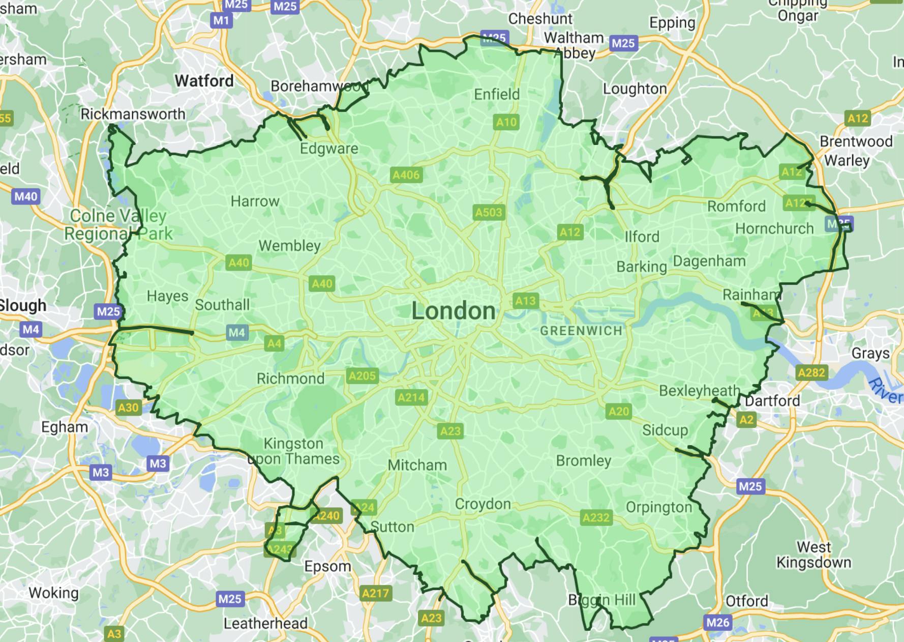 London Low Emission Zone (LEZ) map