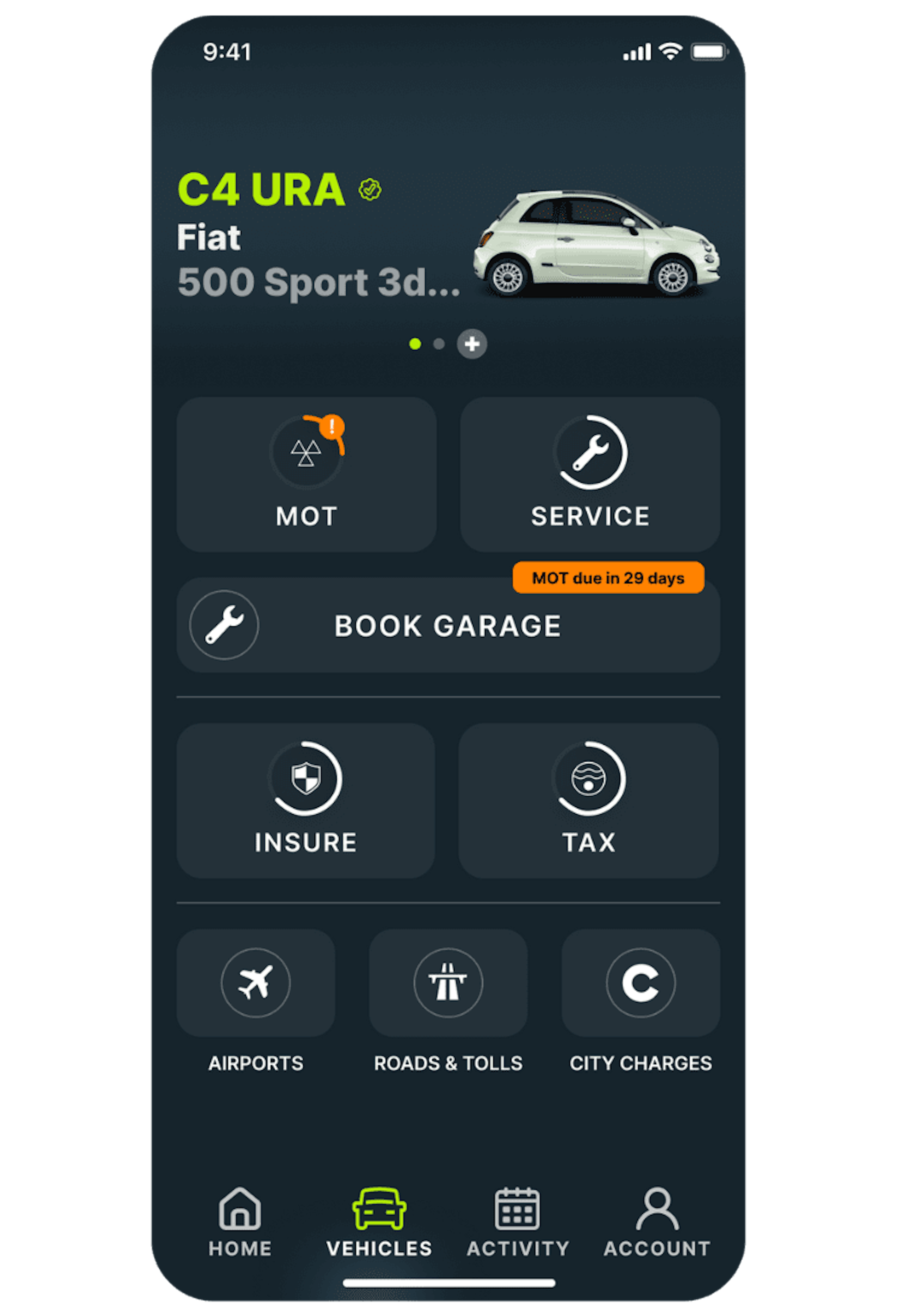 Fiat home screen in the Caura app
