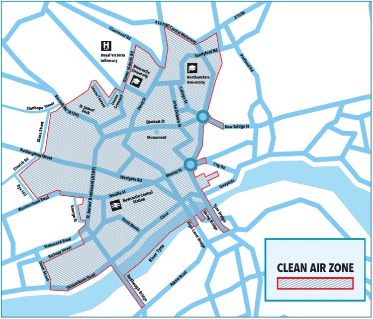 Map of Newcastle Clean Air Zone