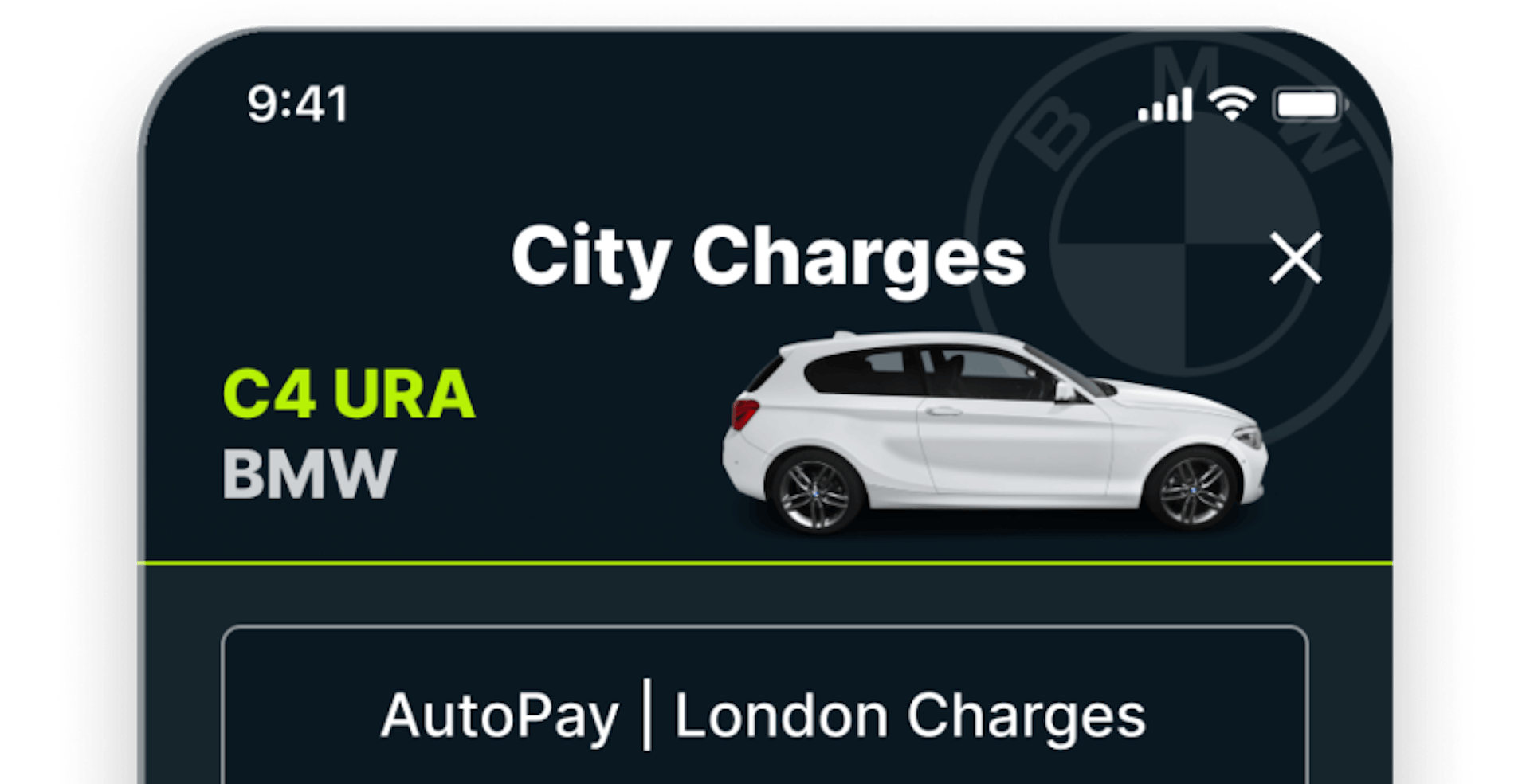 Top section of the City Charges screen of the Caura app 