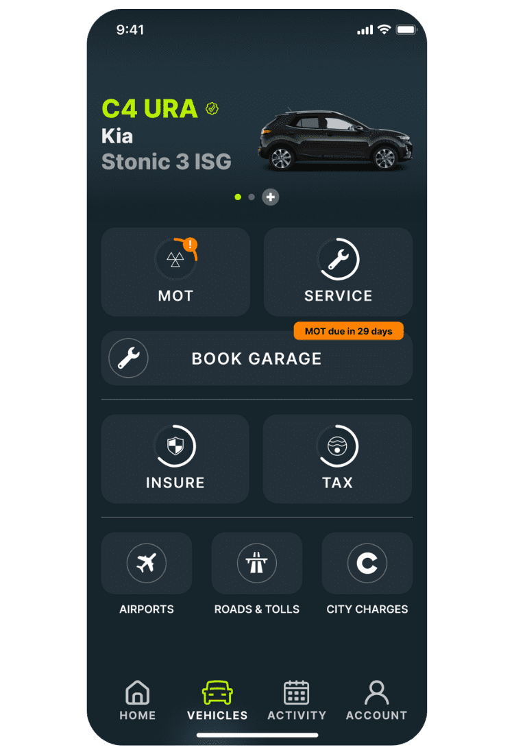 Kia home screen in the Caura app