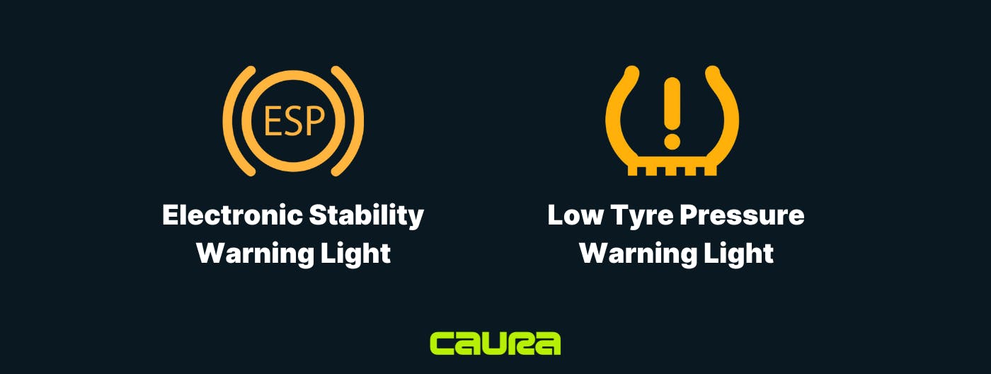 symbol for tyre pressure and stability car warning lights