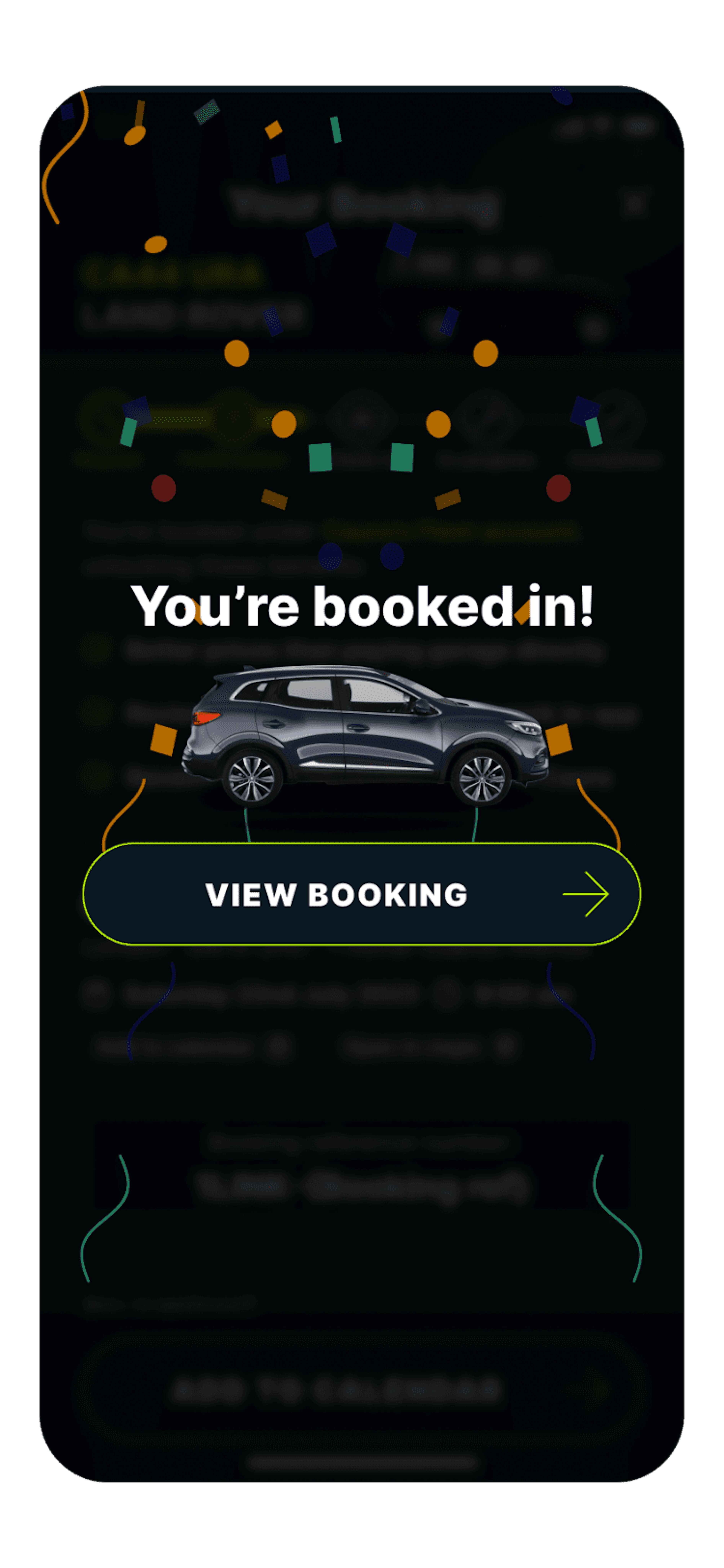 Renault garage booking confirmation screen in the Caura app