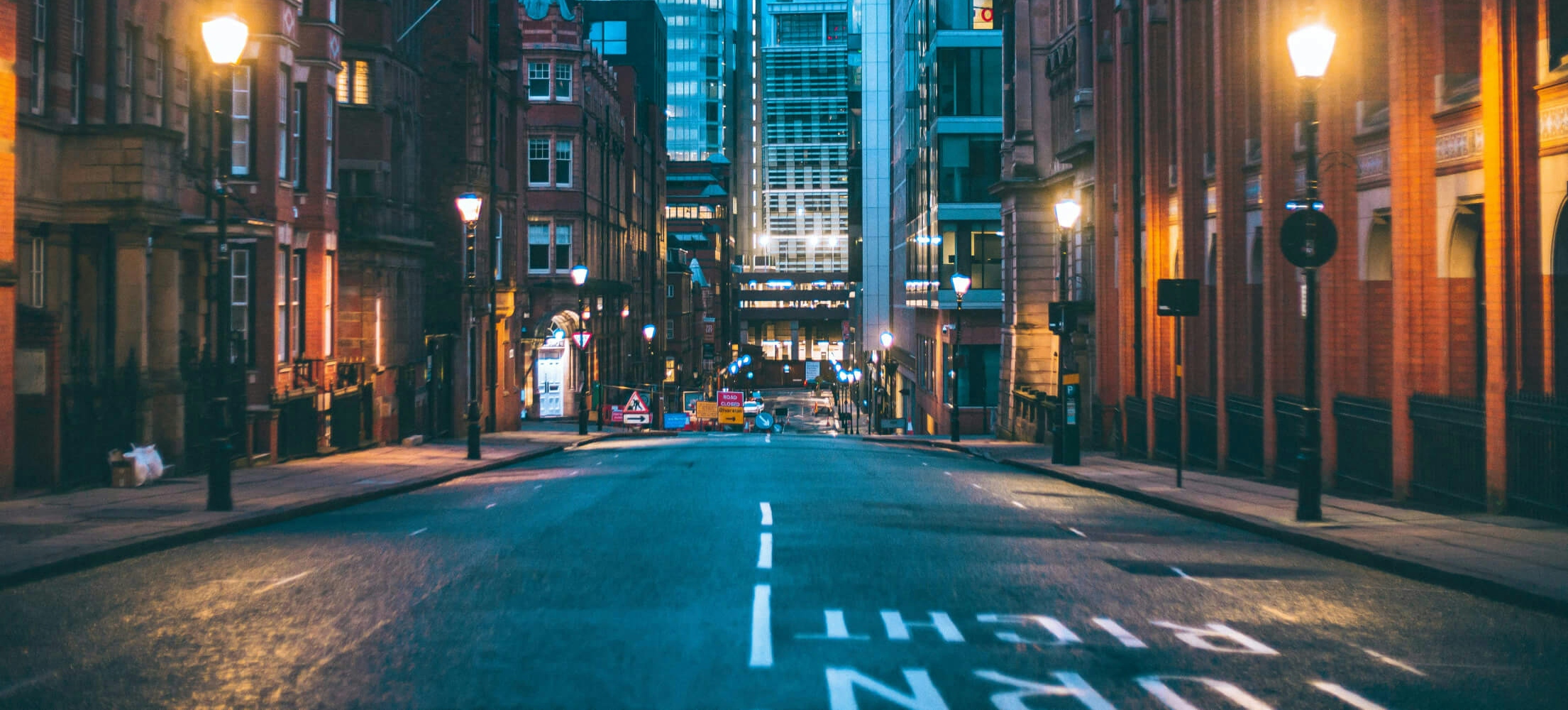 Birmingham city centre street at night