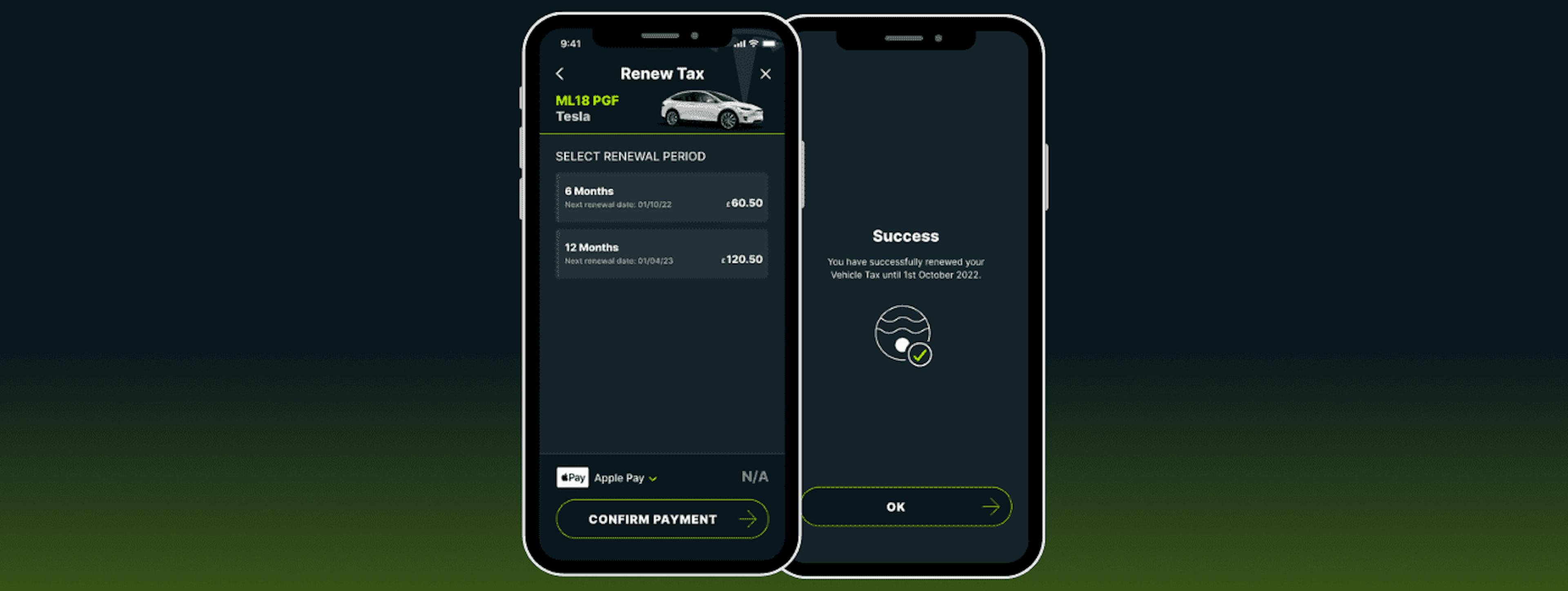 Caura tax renewal screen and payment success screen