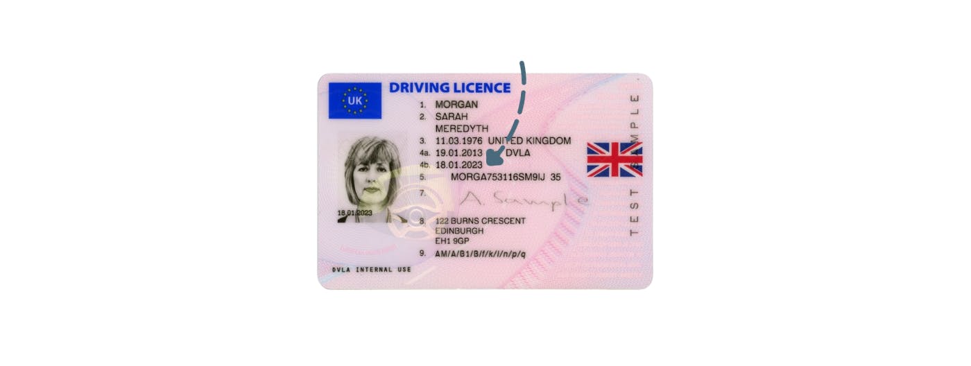 Driving licence showing where you can find licence expiry details (section 4b)