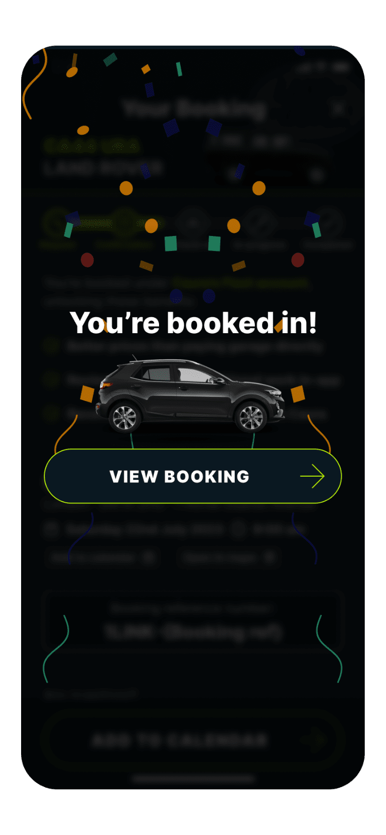 Kia garage booking confirmed in the Caura app