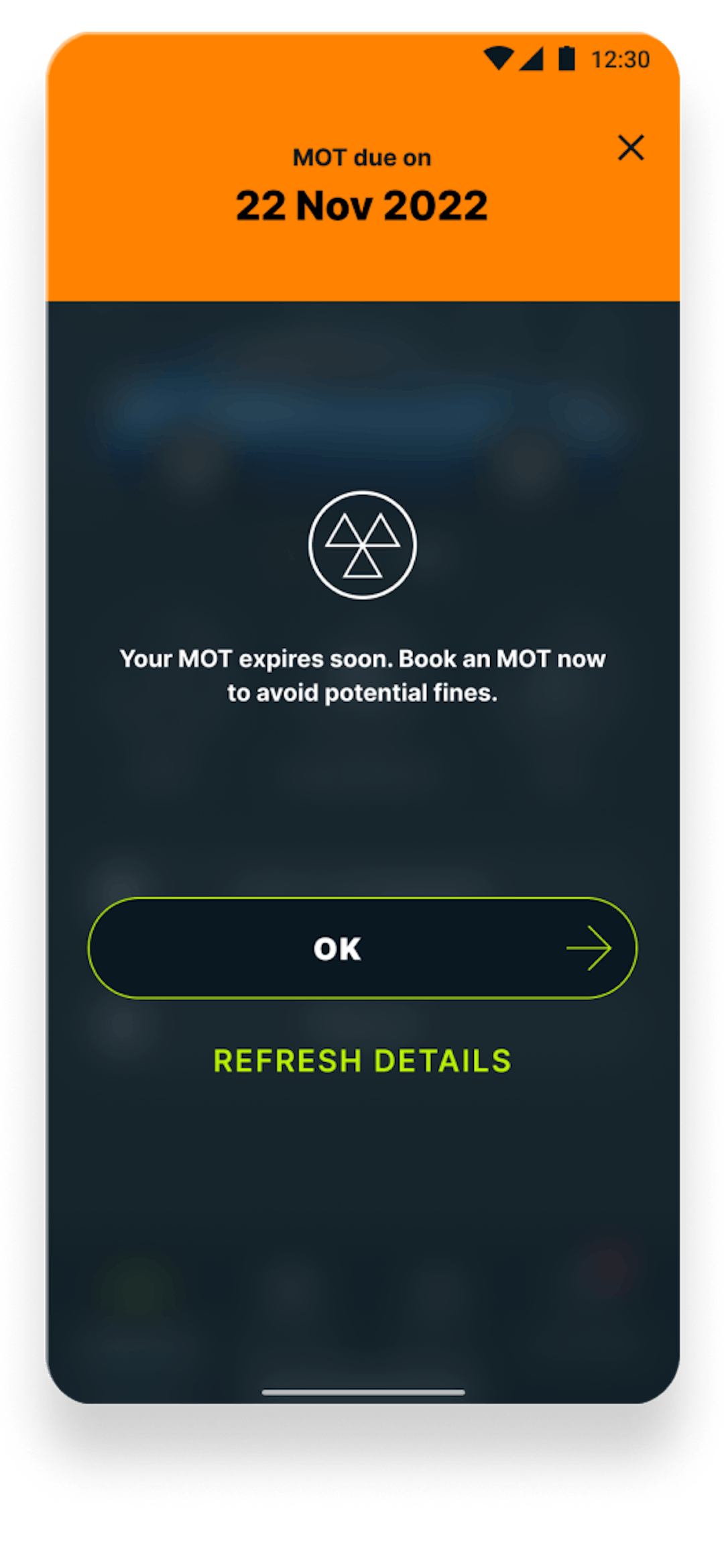 MOT expiry reminder on the Caura app