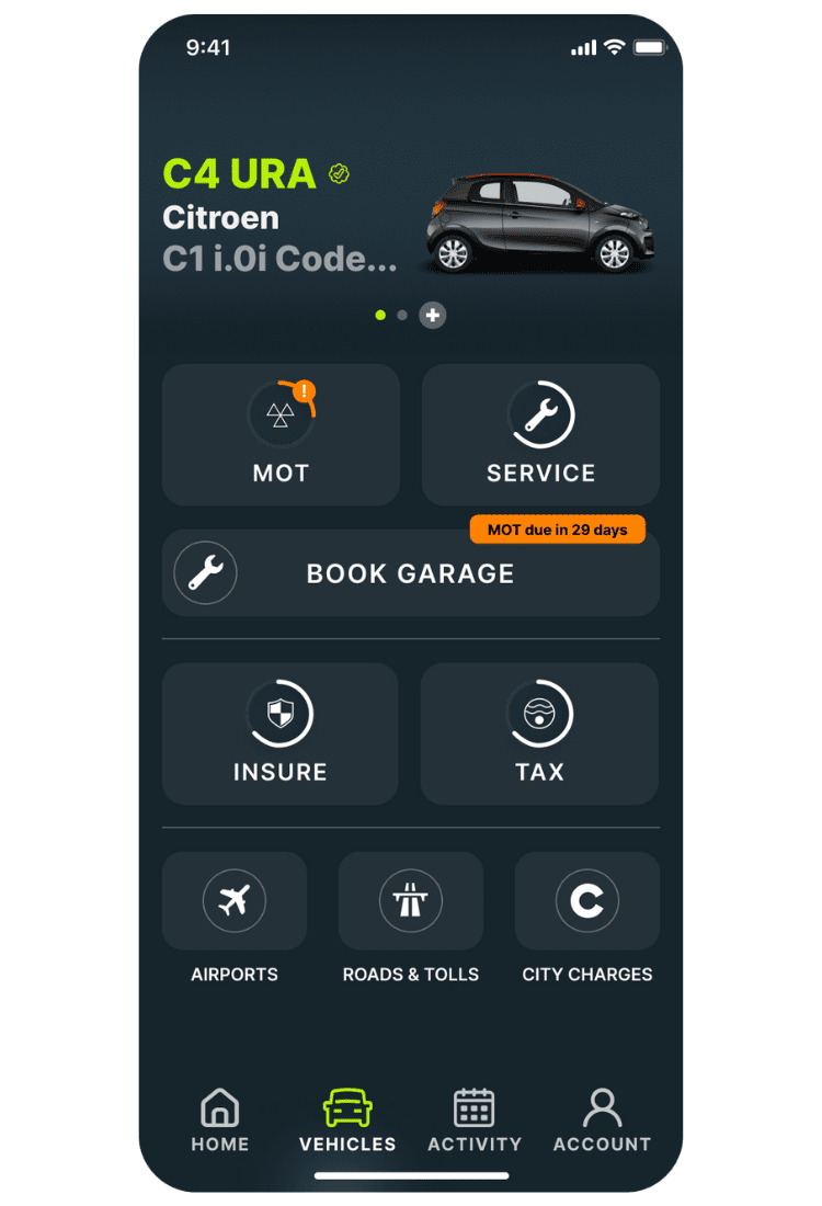 Citroen home screen in the Caura app
