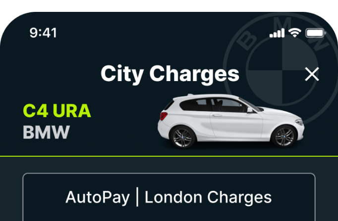Top of City Charges screen in the Caura app