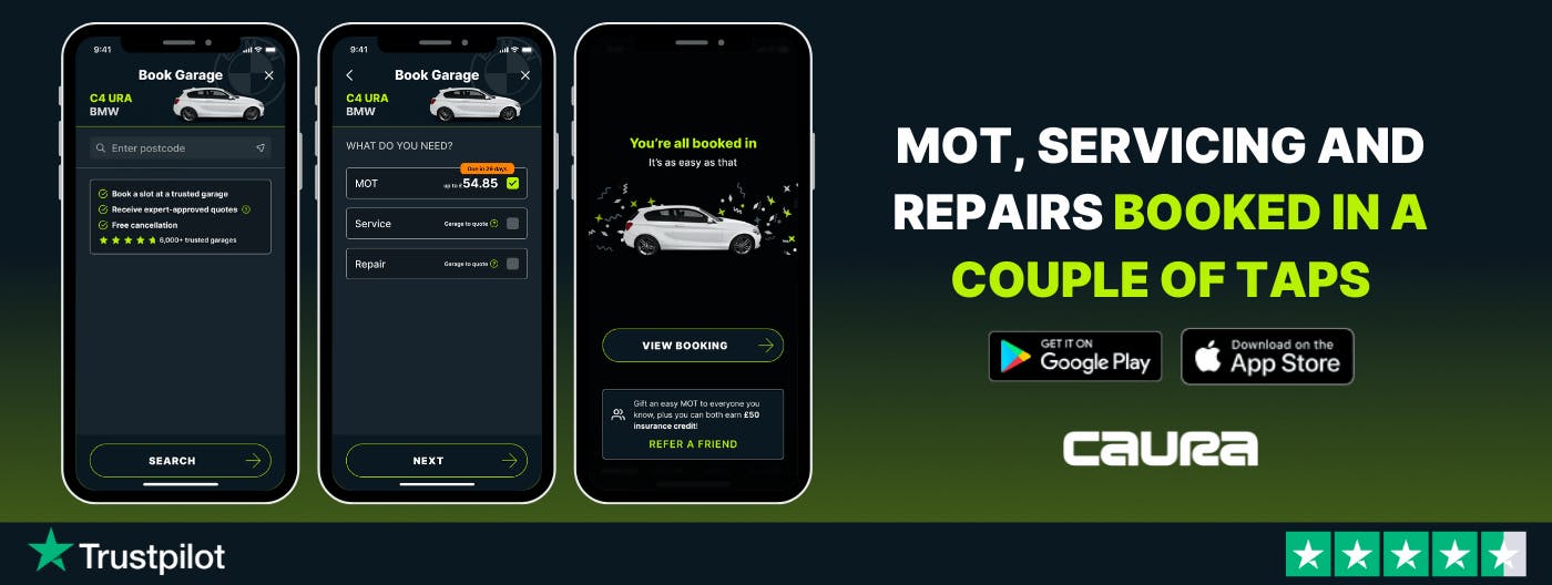 MOT, servicing and repair booked in a couple of taps in the Caura app