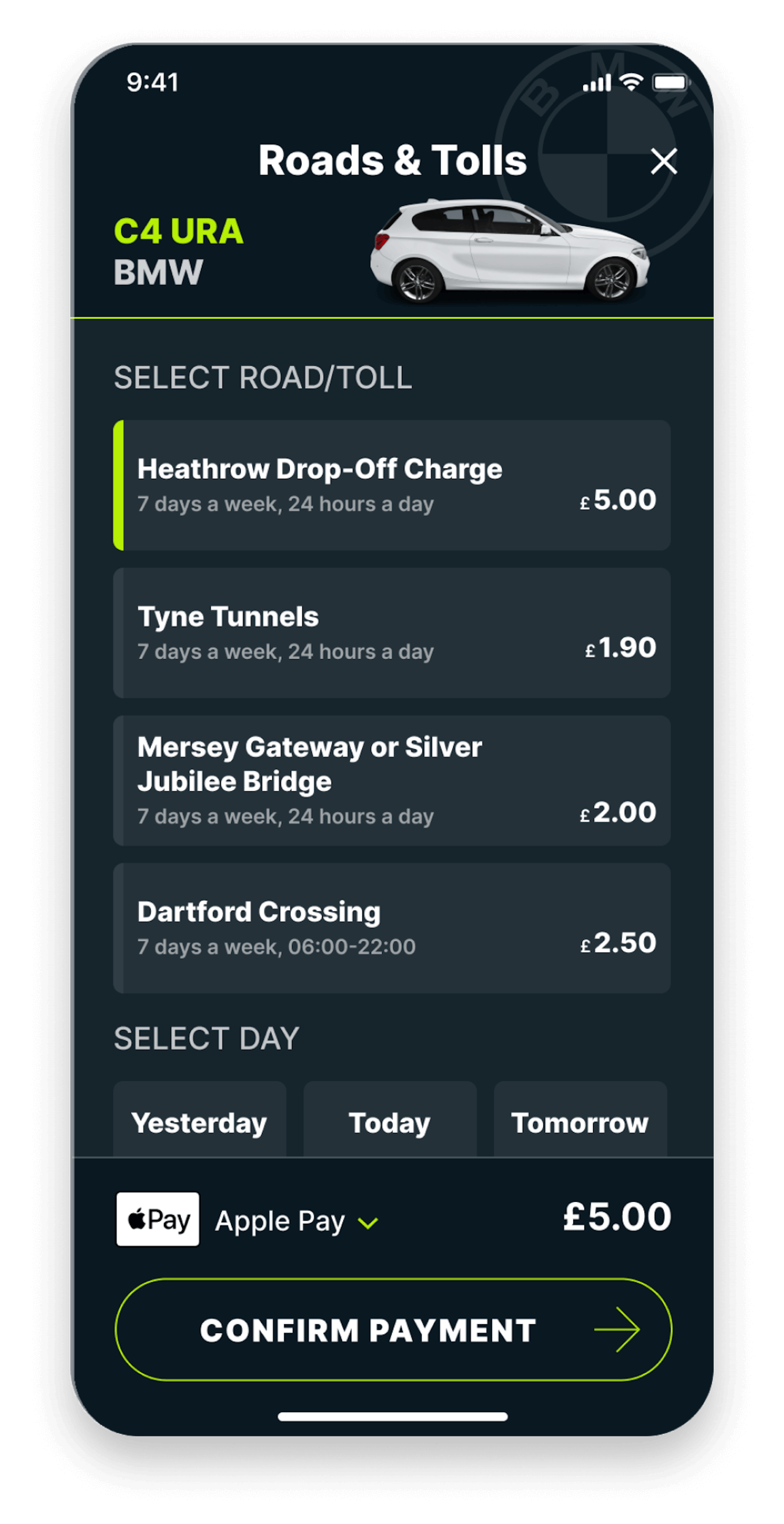 heathrow drop off charge payment screen on Caura