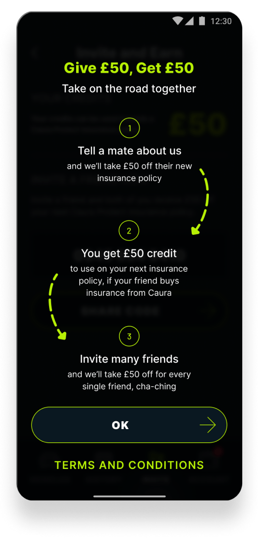 How the Give £50, Get £50 Caura refer a friend program works