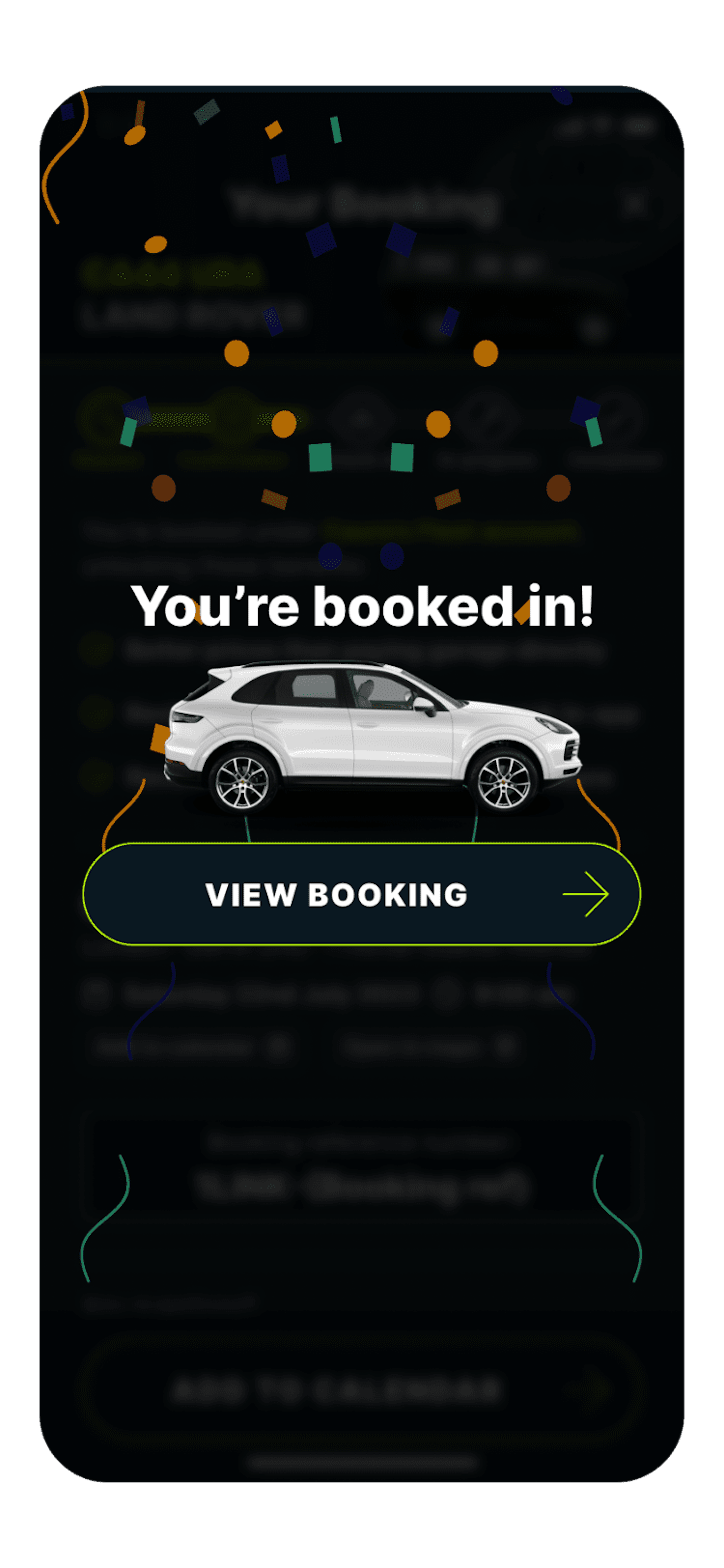 Porsche booking confirmed in the Caura app