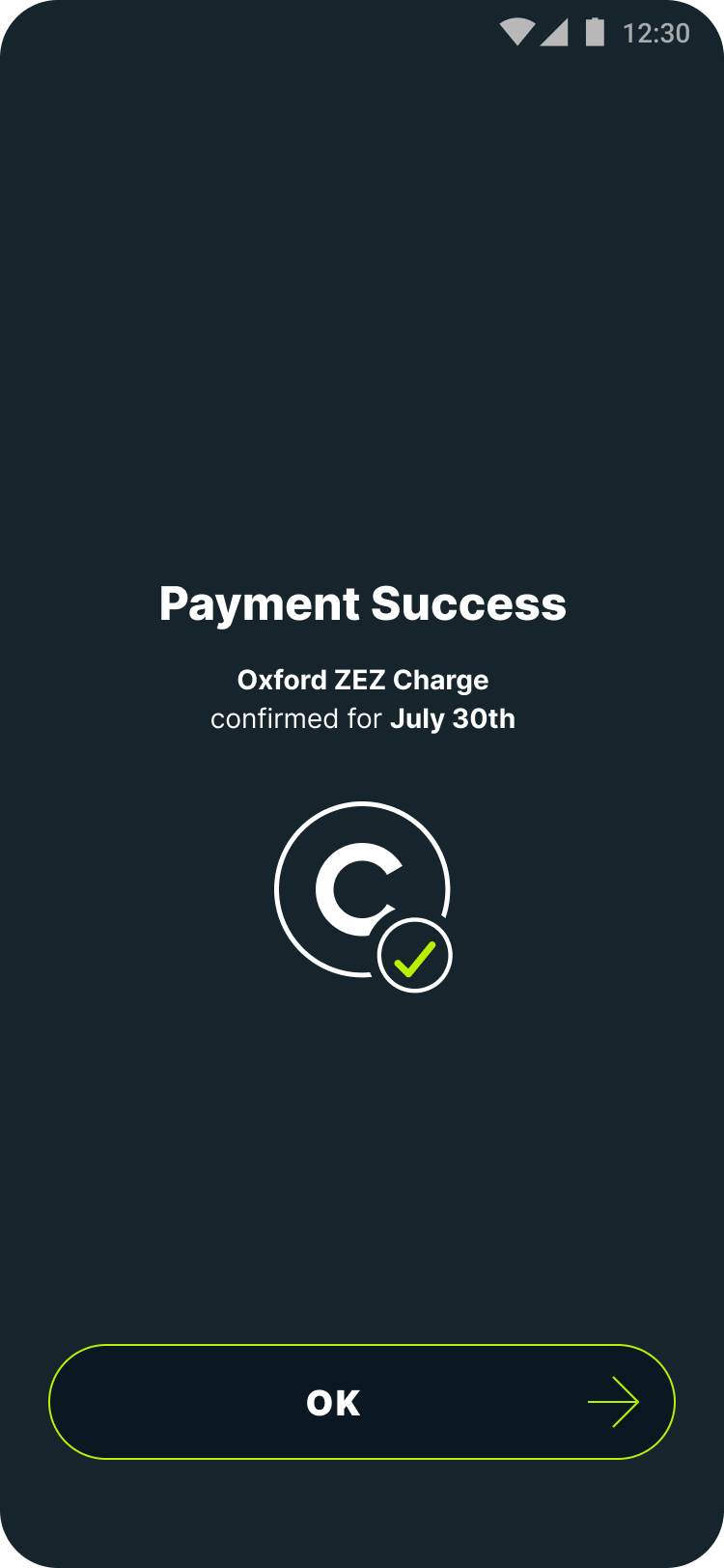 payment success screen for Clean Air Charge