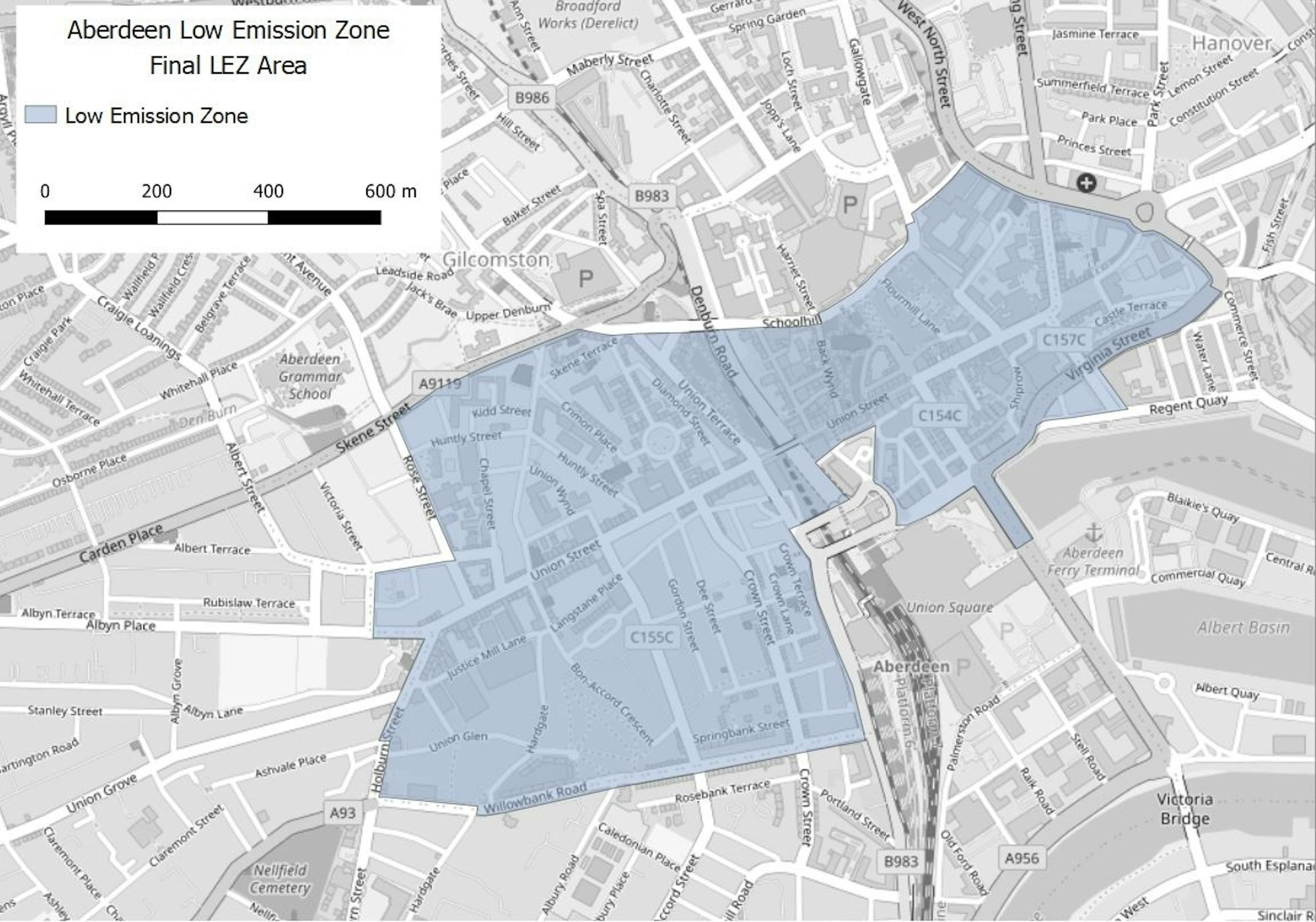 Aberdeen Low Emission Zone map